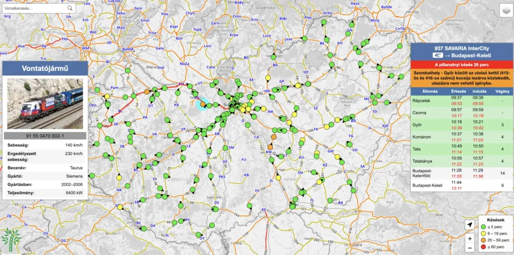 Hol a vonat? MÁV Vonatinfó térkép a Magyar Közlekedési Klub tálalásában